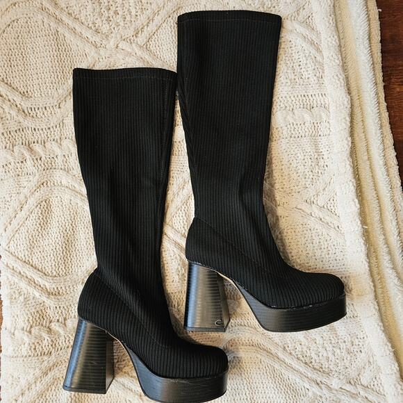 Circus by Sam Edelman Shoes - Circus by Sam Edelman Women's Simone Knee High Knit Platform Boots Size 6 Black